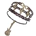 Antique Bronze Charm One Direction Lovely Guitar Music Signal Brown Leather Bracelet Wristbands
