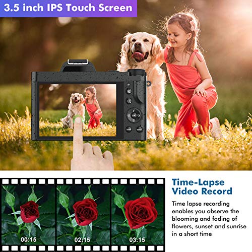 4K Digital Camera, AiTechny Vlogging Camera for YouTube 48MP Video Camera Camcorder with WiFi 3.5" IPS Touch Screen Wide Angle Lens 16X Digital Zoom YouTube Cameras