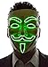 NEON NIGHTLIFE Light Up V for Vendetta Anonymous LED mask, Guy Fawkes Mask, One Size, Green