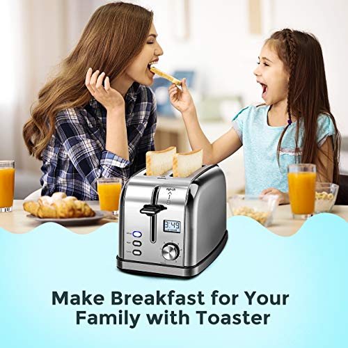 Toaster, HoLife IKICH 2 Slice Best Rated Prime Toasters [LCD Timer] Stainless Steel Bagel Toaster (8 Bread Settings, Bagel/Defrost/Reheat Function, 1.5" Wide Slots, Removable Crumb Tray, 900W,Silver) - Thumbnail 7