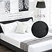 Mecor Upholstered Linen Queen Platform Bed Metal Frame with Wood Slat Support,Square Stitched Headboard,Black/Queen Size