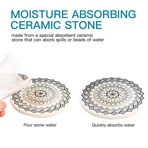IPHOX Drink Coasters - Absorbent Stone Coasters Set with Cork Base, Avoid Scratching Furniture, Suitable for Kinds of Mugs and Cups, 4 Pack (Mandala style #1) - Thumbnail 3