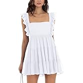 Oumrdeo Women’s Summer Square Neck Tie Back Ruffle Sleeve Tiered Casual A-Line Short Mini Dress