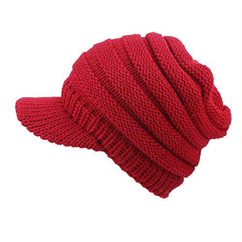 ZOMUSAR Women Soft Stretch Newsboy Cap Winter Hat Visor Beret Cold Weather Knitted (Wine) - Thumbnail 3