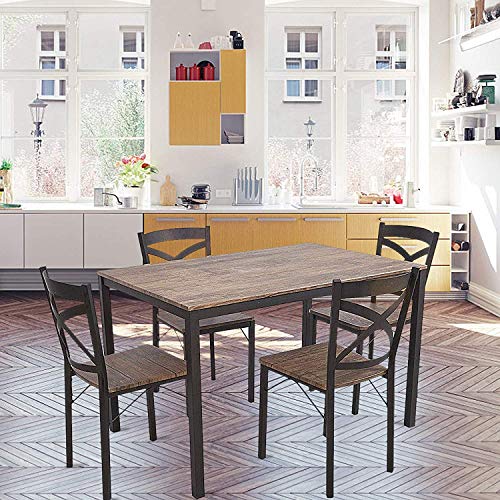 Dporticus 5-Piece Dining Set Industrial Style Wooden Kitchen Table and Chairs
