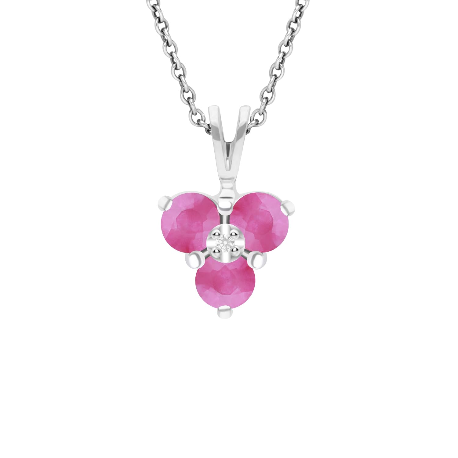 Ivy Gems 9ct White Gold Triple Ruby and Diamond Cluster Pendant & Fine Gauge 18'' / 46cm Chain