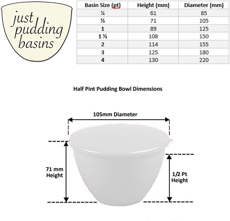 1/2 Pint Pudding Basin and Lid Pack of 4 Plastic Pudding Basins 280ml (0.5pt) Small-Medium Size Food Safe Steaming Bowls Clear - Image 3