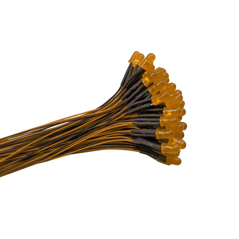 YIXISI 50 PCS 5mm LED Diodes Light with Diffused Colored Lens, Ultra Bright 12V 20cm Pre Wired, Orange