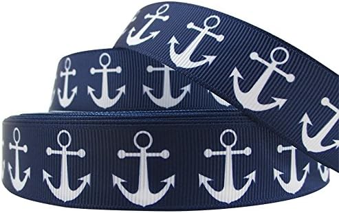 Anchor Printed Grosgrain Ribbon for DIY Bows Crafts Gift Wrapping, Dark Blue, 7/8" x50yd