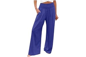 Aboser Wide Leg Pants Woman Casual Cotton Linen Sweatpants High Waist Cargo Pant Baggy Stretchy Lounge Joggers with Pockets