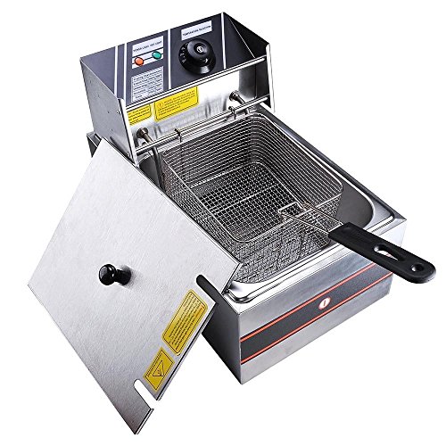 Click Here to See More Images GHP 2500W 6-Liter Capacity Single Tank Electric Countertop Deep Fryer with Lid Cover