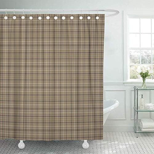 Abaysto Beige Autumn Neutral Brown Cabin Check Checkered Classic Coffee Cottage Country Bathroom Decor Shower Curtain Sets with Hooks Polyester Fabric Great Gift