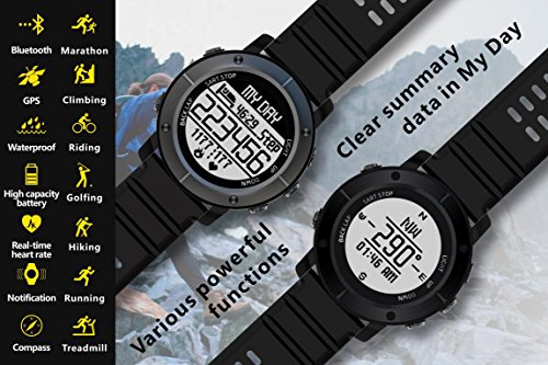 Smart Watch,Outdoor sports running IP68 waterproof The treadmill Watch with Global PositioningThe System,Heart Rate,Compass,Pedometer for IOS Iphone,Android (Black-80C)