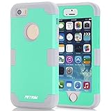 iPhone 5S Case,iPhone SE Case,Apple iPhone 5 Case,Fetrim Three Layer Defender Shockproof Drop Proof High Impact Hybrid Armor Silicone Rugged Case Protective Cover for Apple iPhone 5 5S (Green Gray)