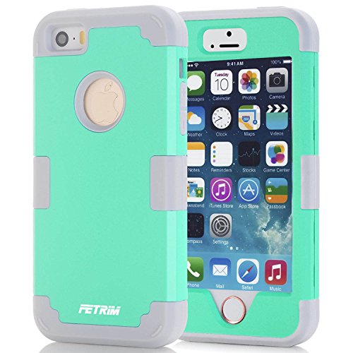 iPhone 5S Case,iPhone SE Case,Apple iPhone 5 Case,Fetrim Three Layer Defender Shockproof Drop Proof High Impact Hybrid Armor Silicone Rugged Case Protective Cover for Apple iPhone 5 5S (Green Gray)
