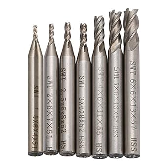 Generic 7Pcs/set Carbide End Mill 4 Flutes HSS Straight Shank Diameter 1.5mm-6mm Milling Cutter Router Bit Set CNC Tools