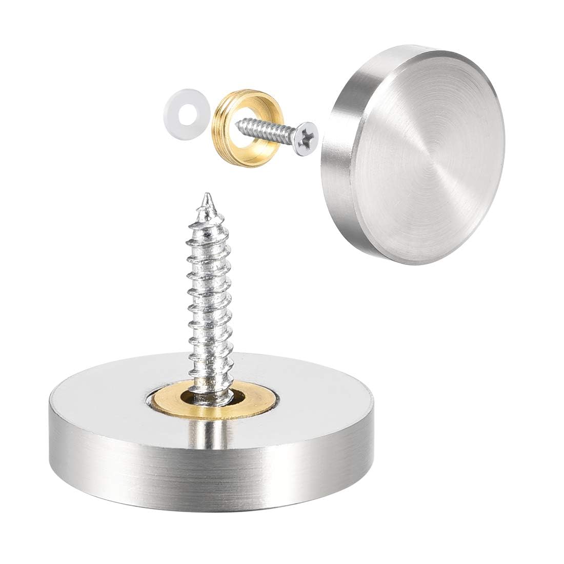 TOP-VIGOR 8Pcs Mirror Screws, 25mm Mirror Screws Cap Nail with Washers, Decorative Cap Covers Brushed Mirror Nails for Mirrors, Furniture Fittings, Tables, Wardrobes, Glass, Silver