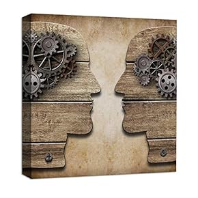 Canvas Wall Art Abstract Gear Brain Painting Artwork for Home Prints Framed - 12x12 inches