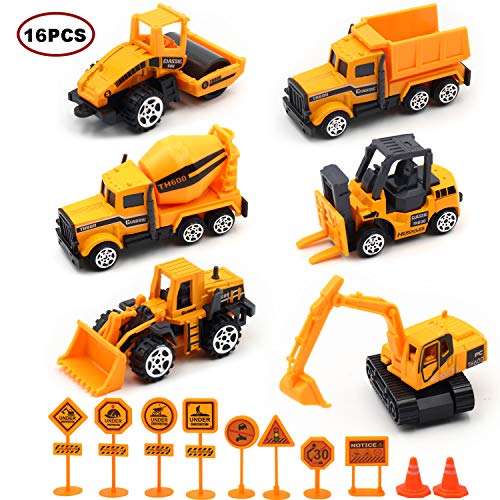 Kids Construction Toys,Play Vehicles,6 Set Inertia Toy Construction Vehicles with 10 Traffic Sign，Mini Car Toys Set Die Cast Engineering Trucks Toy for Age 3-8 Years Boys and Girls as Gift(16 PCS） - Thumbnail 7