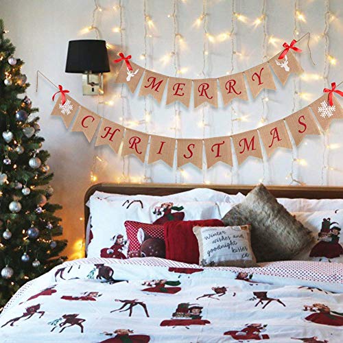 image for SOONAN Merry Christmas Banner Decoration with Snowflake Reindeer Bow R