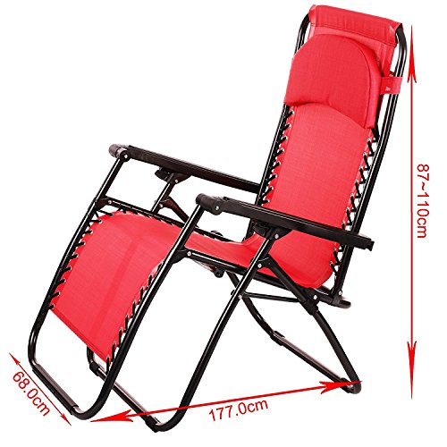 Fashine Folding Zero Gravity Reclining Lounge Portable Garden Beach Camping Outdoor Chair [US STOCK] (Red) - Thumbnail 2