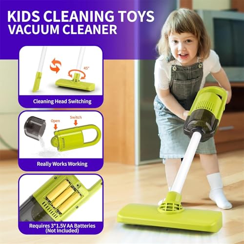 AM ANNA Toddler Toys Cleaning Set, 14Pcs Kids Cleaning Toy Set, Pretend Play Home Playset - Incl.Electric Toy Vacuum, Broom and Dustpan Sets, Mop,Duster and More (Blue)