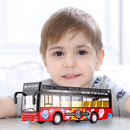 TGRCM-CZ 1/32 Scale Double Decker Bus Casting Car Model, Zinc Alloy Toy Car for kids, Pull Back Vehicles Toy Car with Lights and Sound for Toddlers Kids Boys Girls (Red) - Thumbnail 5