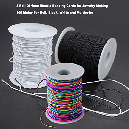 RoomDiary 3 Roll 1 mm Elastic Cord Beading Threads Stretch String Fabric Crafting Cords for Jewelry Making 100 Meters/Roll (3 Roll) - Thumbnail 2