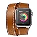 valkit Compatible with Apple Watch Band 38mm 40mm 42mm 44mm, Double Tour Replacement Genuine Leather Strap Women Men Wristband for Apple Watch Series SE/6/5/4/3/2/1,Brown