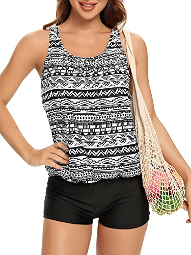 BIKINX Blouson Tankini Swimsuits for Women Tummy Control Bathing Suits Maternity 2 Piece Swim Suits with Boyshorts