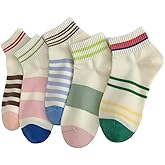 5 Pairs Cute Striped Ankle Socks Academic Style Low-cut Socks for Women Girls (5 Pairs-Set03)