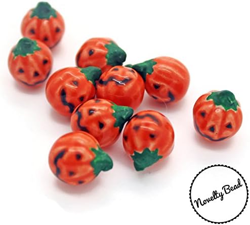 10 - Small - Pumpkin - Jack o Lantern - Halloween Beads - Novelty Beads - Ceramic Beads - Peruvian Beads