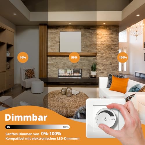 wowatt LED Spotlights, 230 V, Dimmable, 5.5 W Recessed Spotlights, LED, White, Replaces 60 W Halogen Ceiling Spotlights, 68 mm, Swivelling, Ultra Flat, IP44, Bathroom Recessed Lights, 2800 K, Warm