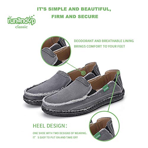 BEFAiR Mens Canvas Shoes Vintage Breathable Slip on Loafers (10.5 D(M) US, Grey)