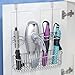mDesign Metal Over Door Bathroom Hair Care & Styling Tool Organizer Storage Basket for Hair Dryer, Flat Irons, Curling Wands, Hair Straighteners - Hang Inside/Outside Cabinet Doors - Chrome