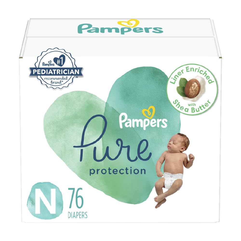 Photo 1 of Pampers Pure Protection Baby Diapers, Size 0 (>10 lbs), 76 Count, Up to 100% Leakproof, Premium Plant-Based Skin Protection, Hypoallergenic Soft Diapers