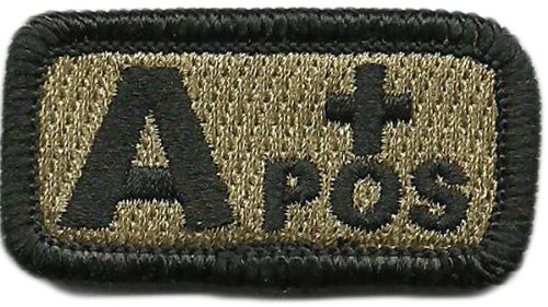 Tactical Blood Type Patches - "Type A Positive" - 2"x1" (Coyote Tan)