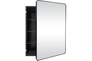 HESONTH Medicine Cabinet with Mirror, 22 Inch x 30 Inch Farmhouse Black Metal Framed Rectangle Bathroom Mirror Cabinet(Surface Mount)