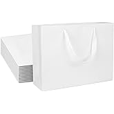 QIELSER Extra Large Kraft Paper Gift Bags - 12 pcs, White, 16x6x12 Inches, Ribbon Handles, Party, Wedding and Shopping Bags