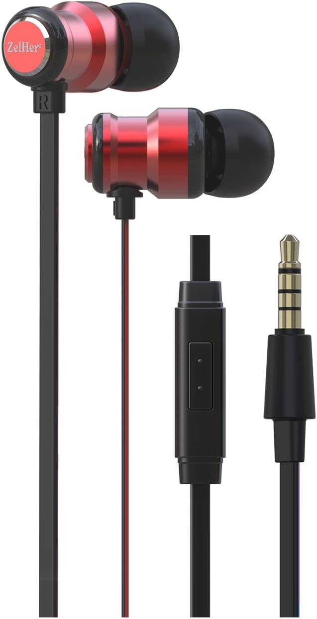 ZelHer MX-10 in-Ear Headphones with Mic Earbuds with in-Line Control and 10mm Dual Drivers for Superior Sound Quality - Stylish, Tangle-Free Cables (Red)