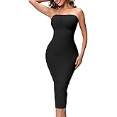 HEPOE Strapless Shapewear Slip for Women Under Dress, Tummy Control Long Slip Dress, Seamless Back Slit Body Shaper
