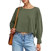UNCLECAT Womens Long Sleeve Crop Tops Oversized Cropped Tshirts Crew Neck Loose Fit Fashion Workout Tee Shirt
