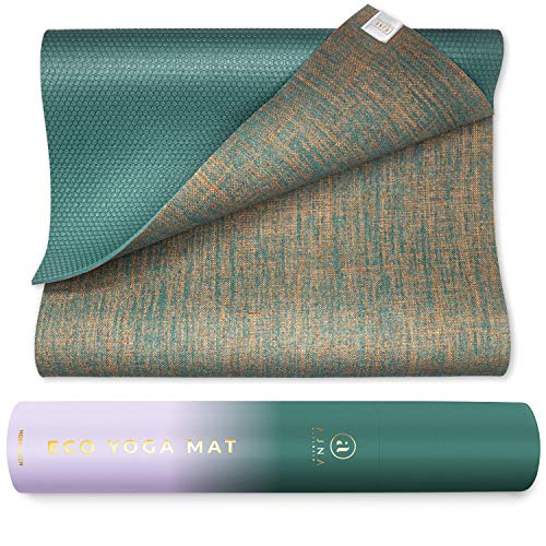 Natural Jute Yoga Mat Eco-Friendly Non-Toxic Reversible Organic Jute – Carry Stretching Strap – Extra Long 72 Inch – 5mm Thick – All Types Yoga – Vegan Mat Yoga (Moss)