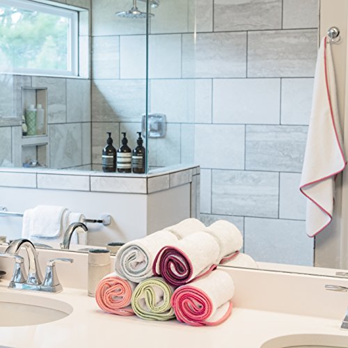 Macouba Bathroom Towel Set 600 GSM White Cotton Bath Towel Set with Pink Border/Trim| Soft, Ultra Absorbent Luxury Spa/Hotel Towel Pack of 2 Bath Towels, 2 Hand, 2 Face Washcloths - Thumbnail 4