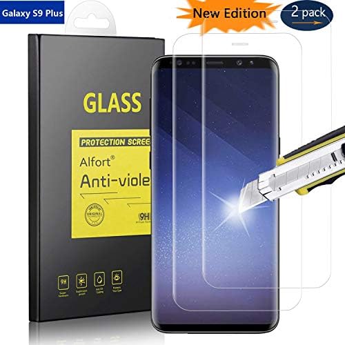 [2 Pieces] Screen Protector Samsung Galaxy S9 Plus, Alfort Hardness Screen Protector 9H Ultra-thin Ultra-Clear, Ultra Tough Waterproof Tempered Glass Screen Protector for Galaxy S9 Plus No Bubble