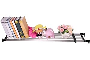 Hershii Expandable Closet Tension Shelf Rod Adjustable Metal Storage Rack Cabinet Organizer DIY Divider Separator Shelves for Wardrobe Cupboard Kitchen Bathroom, Black,43.3-75inches