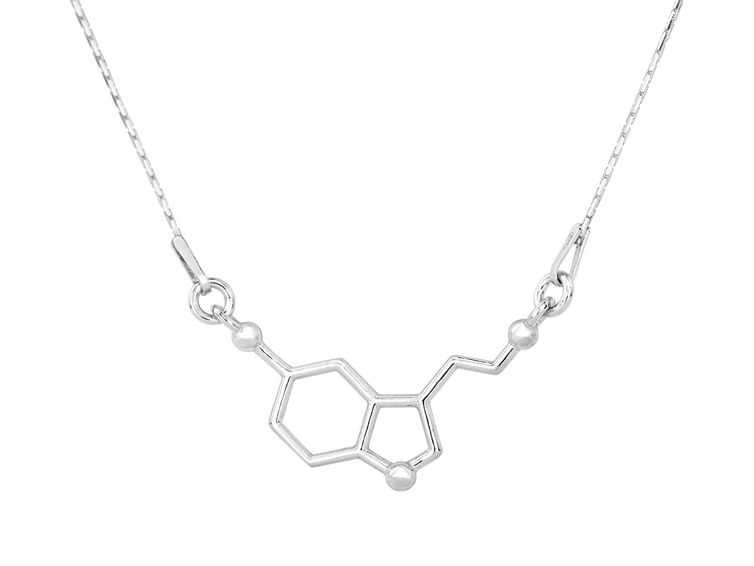 Beaux Bijoux Serotonin Necklace - Silver Tone DNA Necklace - Serotonin Biochemistry Molecule Chemical Structure Pendant in Gift Box