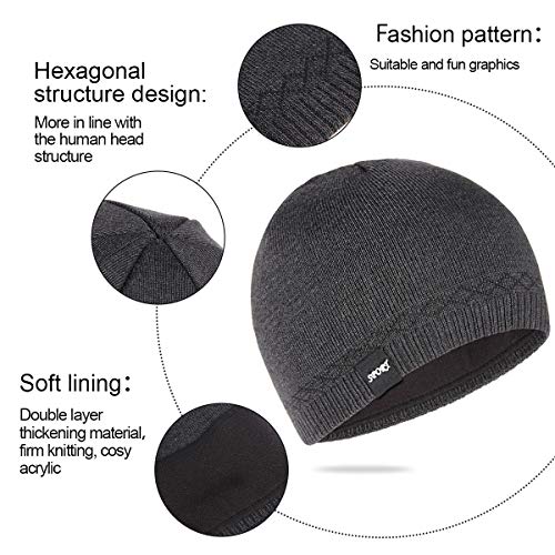 Bodvera Mens Winter Warm Knit Beanie Hats Tactical Fleece Plain Toboggan Ski Skull Cap, (Carbonarius) - Thumbnail 4
