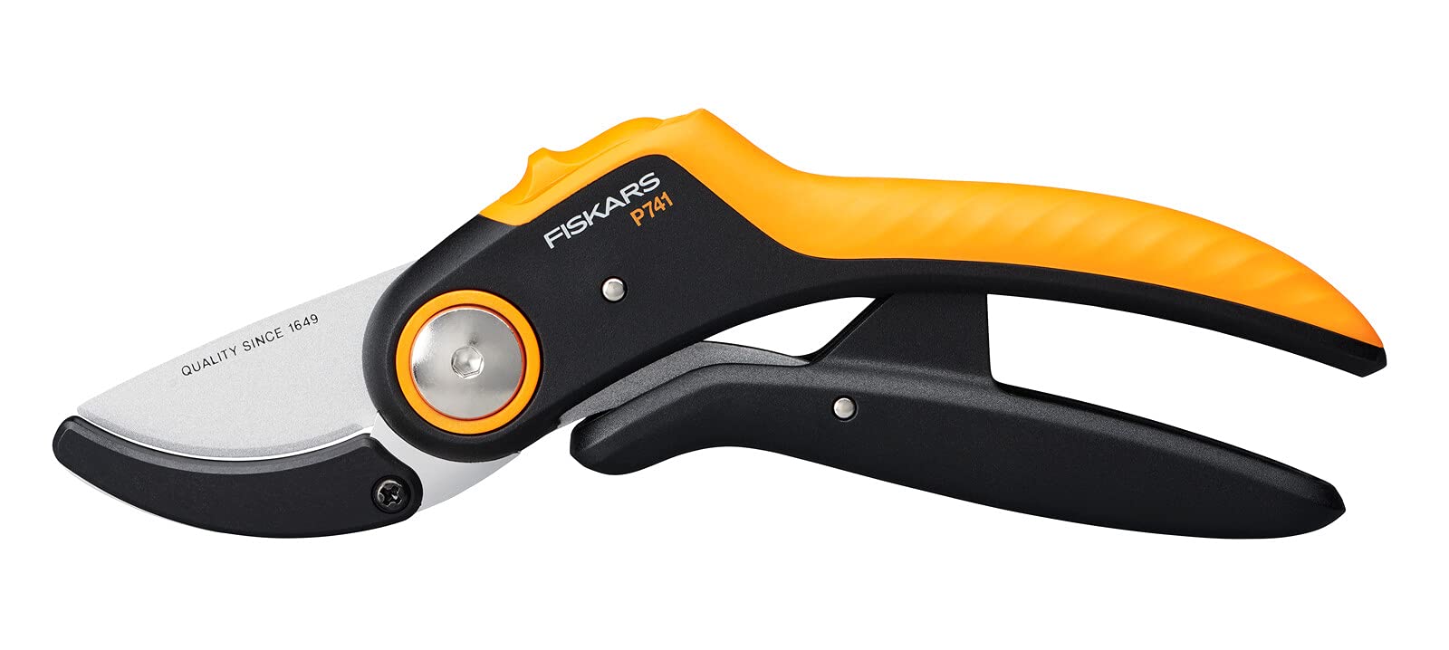 Fiskars Anvil Garden Pruners, Plus PowerLever, P741, For dry and hard wood, Non-stick coating, Stainless steel blades, Length: 22.1 cm, Black/Orange, 1057171