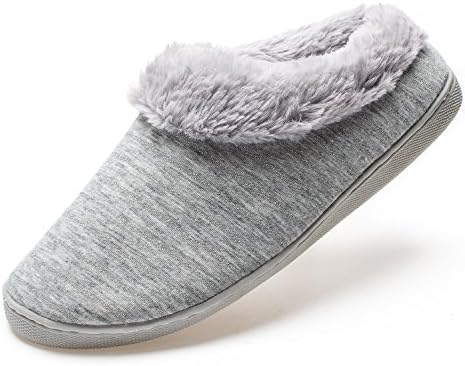 FAMY Women's Comfort Cotton Anti-Skid Sole Indoor Outdoor House Slippers (8B(M) US, Gray)